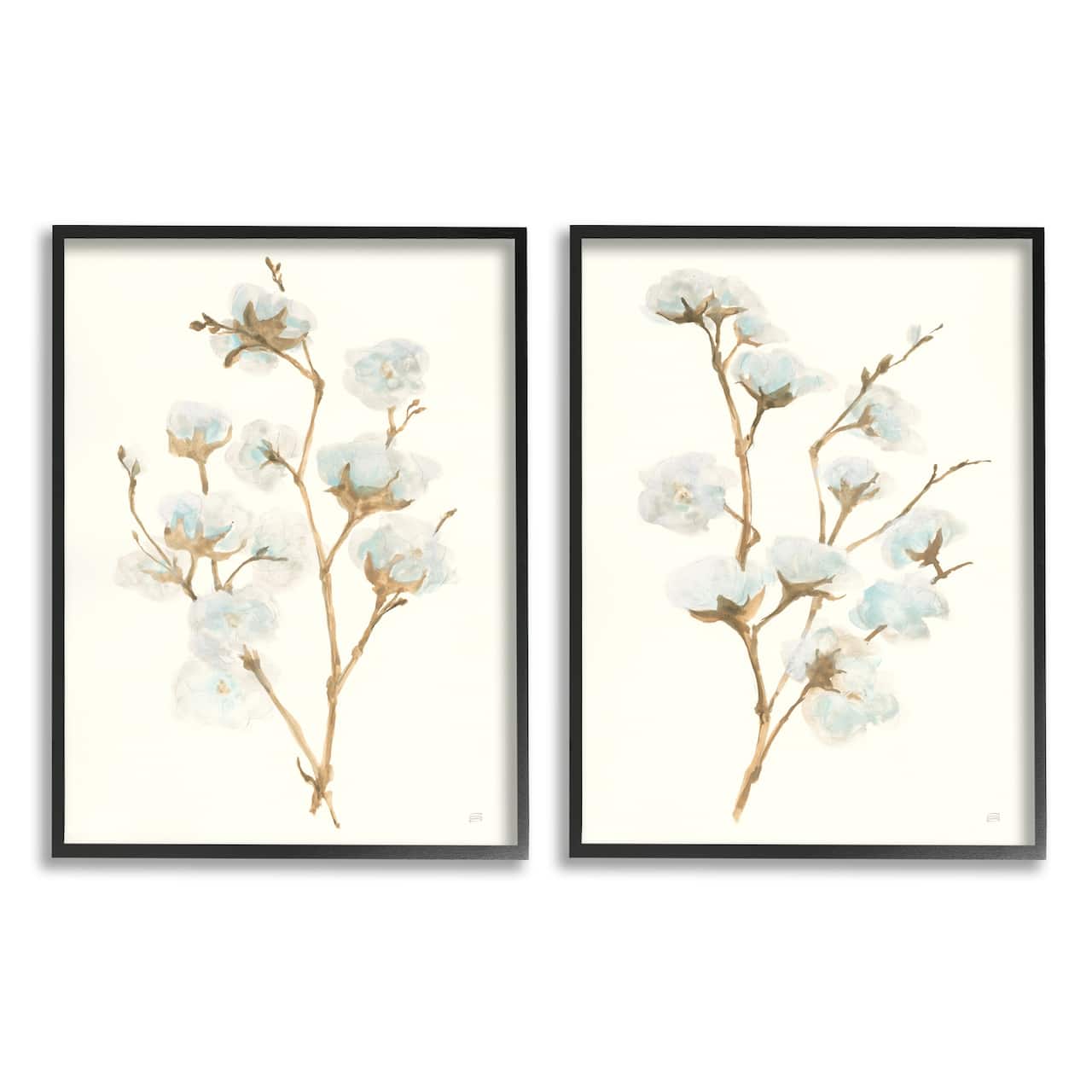 Stupell Industries Cotton Flower Stems Black Framed Wall Art Set